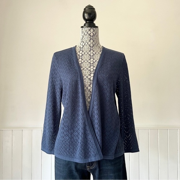 Jones New York Blue Open Front Pointelle Cardigan Size M - Picture 1 of 10
